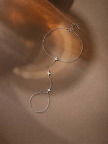 1pc Women's Cubic Zirconia Clover Bracelet, Moissanite Jewelry Gift Suitable For Ramadan, Anniversary, Birthday, Valentine's Day - Silver - View 2