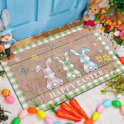 Cotton Rabbit Easter Decoration, American Retro Style. Gold Velvet Material, Diamond Velvet Carpet. Area Rug. Bohemian Style. Living Room Carpet. Diamond Velvet Low Density Rectangular Carpet, Decorative Floor Carpet, Suitable For Living Room, Bedroom And All Season Home Decor. Soft And Easy To Maintain, Machine Washable.