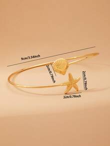 1 pieza Brazalete de brazo con estrella de mar dorada, concha y caracol de estilo oceánico para mujer, accesorio de verano para vacaciones en la playa - Dorado - Ver 2