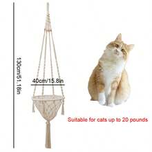 1件套手工编织猫吊床，波西米亚风格悬挂式猫床，带流苏猫抓柱，手工编织猫秋千吊床，纤维艺术猫床，四季皆宜 - 白色 - 查看 15