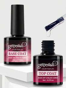 两件套底油和快干亮油指甲油套装，持久亮泽，LED灯可卸除，DIY美甲设计，女士礼物 - 無色 - 查看 2