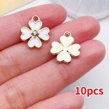 10个13x15毫米幸运四叶草吊坠 | 锌合金和珐琅玫瑰金设计，非常适合DIY手链、项链和耳环 - 彩色 - 查看 17