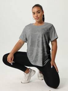 Women's Plus Size Crew Neck Short Sleeve Loose Casual Summer Sports T-Shirt Tank Top - Grey - View 9