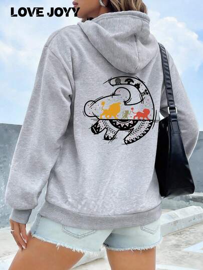 sweat-shirt à capuche à manches longues avec imprimé de dessin animé et épaules tombantes pour femmes, convient pour la saison de remise des diplômes, la rentrée scolaire, la fête des enseignants et d'autres occasions