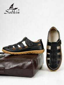 Salkin 夏季女款包頭羅馬平底涼鞋 鏤空編織籠鞋 橡膠底 黑色走路鞋 休閒涼鞋 復古透氣漁夫涼鞋 適合日常度假 - 黑色 - 查看 10
