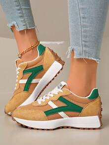 Women's Comfortable Lace-Up Athletic Sneakers - Lightweight Multifunctional Casual Shoes, All-Season Wear Non-Slip Rubber Sole Gump Shoes - Ginger - View 4