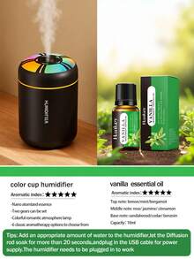 1个迷你USB车载加湿器，ABS多功能夜灯冷雾加湿器，室内香薰加湿器，USB供电，2种工作模式，7色LED氛围灯，自动关机，静音喷雾，日常加湿，便携式精油香薰机，车载空气净化器，适用于家居装饰、办公室、客厅、汽车及女性礼物 - 多色 - 查看 16
