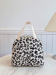 Portable Insulated Lunch Bag; Thickened Cute Fruit Lunch Bag For Students; Leopard Print Lunch Bag - Black and White - View 6
