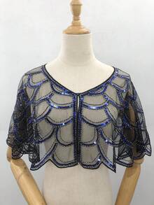 1pc Women's Sequin Decorated Shawl, Vintage Cheongsam Evening Dress Accessory, Lightweight Beaded Shrug - Multicolor - View 5