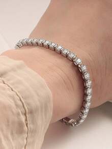 1pc Fully Paved Sparkling Zirconia Tennis Bracelet, Unisex Elegant Tennis Chain Single Row Minimalist Versatile Fashionable Jewelry - Tennis Bracelet - View 3