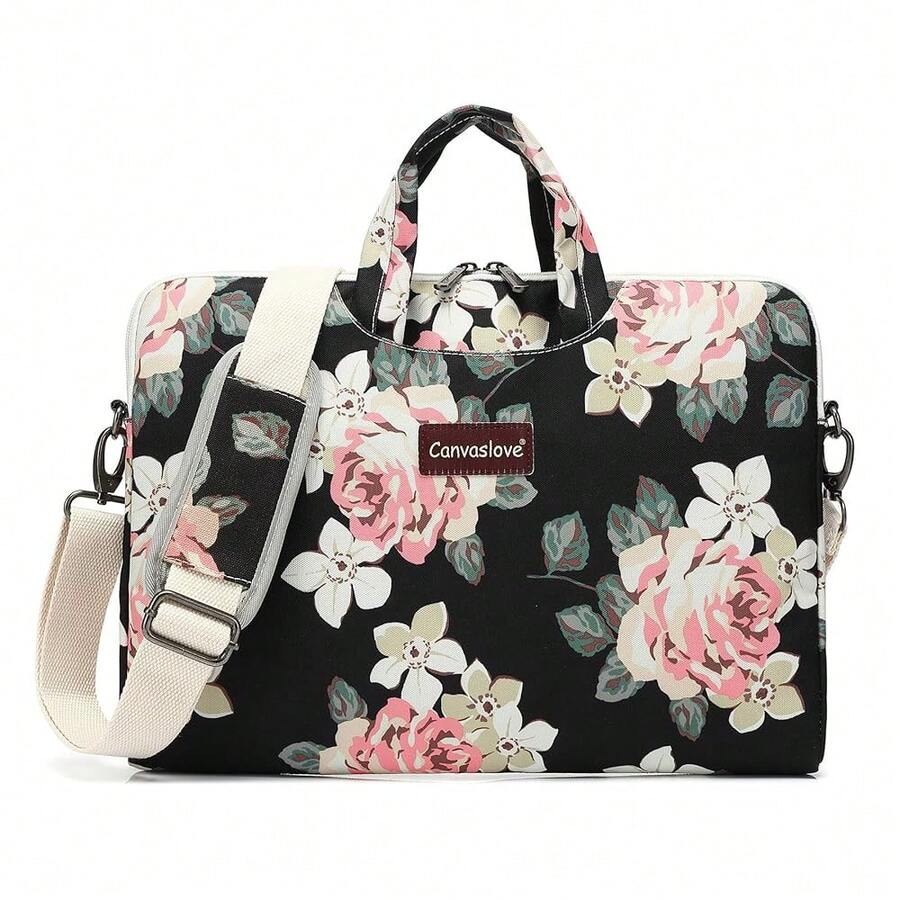 Canvaslove 15 Inch White Rose Water Resistant Laptop Shoulder Messenger Bag Sleeve Case For MacBook Pro 16 Inch And 15 Inch-15.6 Inch Laptop - whiteRose - View 1