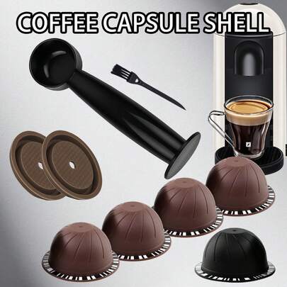 5pcs/Set 150ml/230ml Reusable Coffee Capsule Cups + 2pcs Silicone Lids, Refillable Coffee Powder Capsule Filters