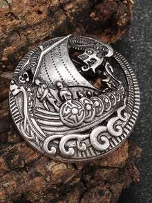 1pc New Retro Viking Round Dragon-Slaying Battle Ship Medal Men's And Women's Brooch Banquet Party Versatile Fashion Accessories Gift - Fashion - View 3