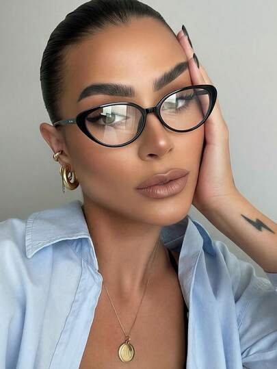 1 Pair Women's Black Cat Eye PC Frame Minimalist Solid Color Retro Full Frame Casual Eyeglasses