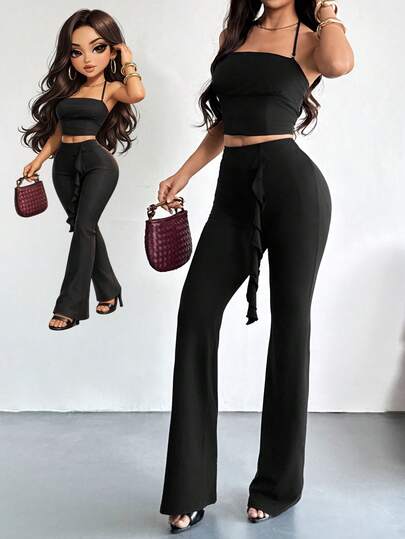 AITYI Studio 女士长裤，修身日常休闲设计，时尚性感舒适修身打底裤，适合户外、通勤、Y2K、毕业典礼等各种场合，四季皆宜，弹力针织喇叭裤