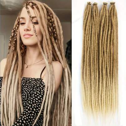 Tóc giả bện thủ công 100%, màu ombre nâu sang vàng, độ rộng 0.6cm, kiểu tóc dreadlock, dành cho nữ.