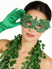 3pcs St. Patrick's Day Costume Set, Green Women's Outfit Including 1pc Green Lace Disguise, 1 Pair Green Gloves, 5pcs Hanging Fake Ivy Vines, Suitable For St. Patrick's Day Party, Ball, Carnival, Ivy Costume Set - Multicolor - View 9