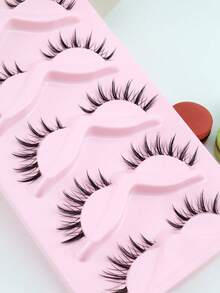 5 Pairs Cartoon Pointed Tail False Eyelashes, Natural & Delicate One-Piece Doll Big Eyes Thick Handmade Realistic Eyelashes, Soft & Lightweight, Essential For Dates & Travels - Spiky Manga Lashes - View 7