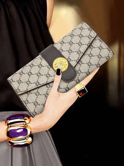 Portafoglio lungo da donna in stile retrò con stampa floreale, di grande capacità e con tripla piega, un regalo ideale