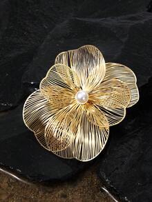 Opalesca 1 件复古优雅仿珍珠花胸针，适合女性在正式场合和节日佩戴 - 金黃色 - 查看 3