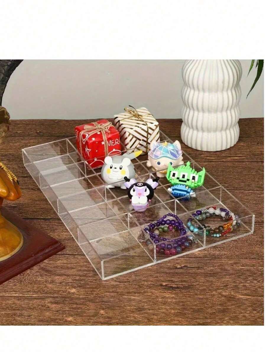 Acrylic Jewelry Storage Tray With 12 Compartments Jewelry Organizer Display Case For Rings Necklaces Earrings For Dressing Table - Clear - View 1