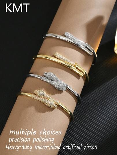 1pc Copper Inlaid Cubic Zirconia Animal Design Women's Fashion Bracelet, Niche Design Luxurious Accessory Suitable For Daily Wear, Attending Parties And Gatherings, Gift For Friends