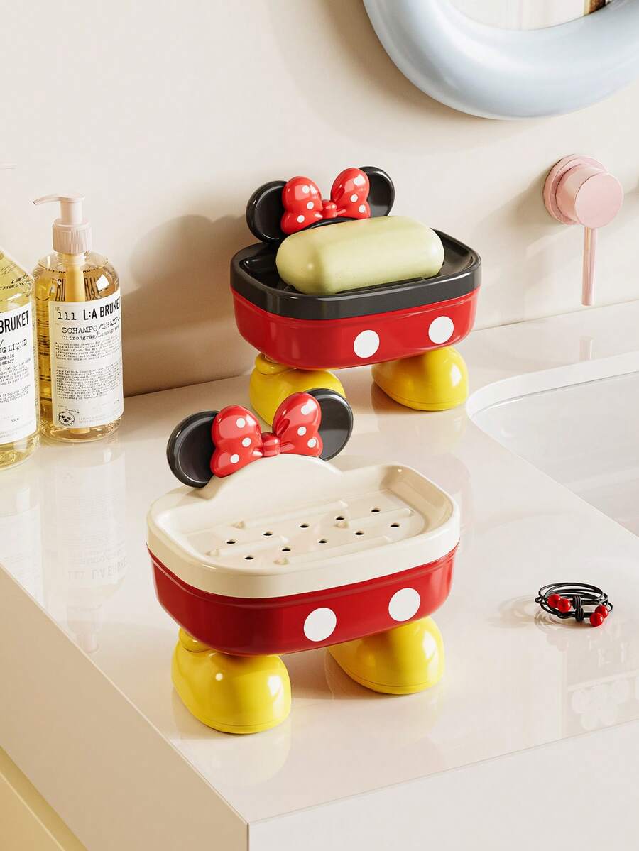 Disney Mickey/Minnie Cartoon Soap Dish - Drainable Soap Holder For Bathroom Countertop Home Use - Color - View 1