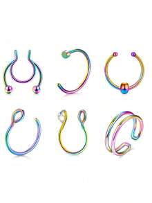 6Pcs/Set Fake Nose Piercing Jewelry, Fake Nose Rings Fake Septum Ring Stainless Steel No Piercing Hoop Fashion Nose Clip Jewelry - Fake Nose Rings - View 9