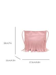 Nuevo bolso de mano de mujer de unicolor con borlas de moda, bolso de hombro diagonal tipo cubo de gran capacidad - Rosa - Ver 5