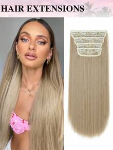 夹式接发长直发片 20 英寸 4 片装 超薄透气 合成纤维双层缝制假发 女士专用 - 彩色 - 查看 14