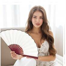 2 Pcs Nylon Cloth Chinese Vintage Fan For Festival Craft Wedding Dancing Decoration Party Favors - Beige - View 5