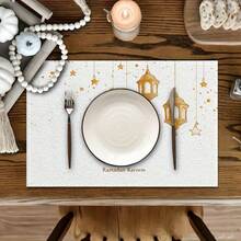 1/4pcs Placemats, 2D Flat Eid Celebration Set, 1 Set, Polyester Dining Table Mats, Star & Moon Pattern, Suitable For Home Kitchen, Dining Room, Eid Feast, 2D Flat - Square Placemats - View 4
