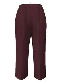 Pantalones de oficina de talla grande de unicolor con botones, bolsillos y cremallera, para primavera - Burdeos - Ver 3