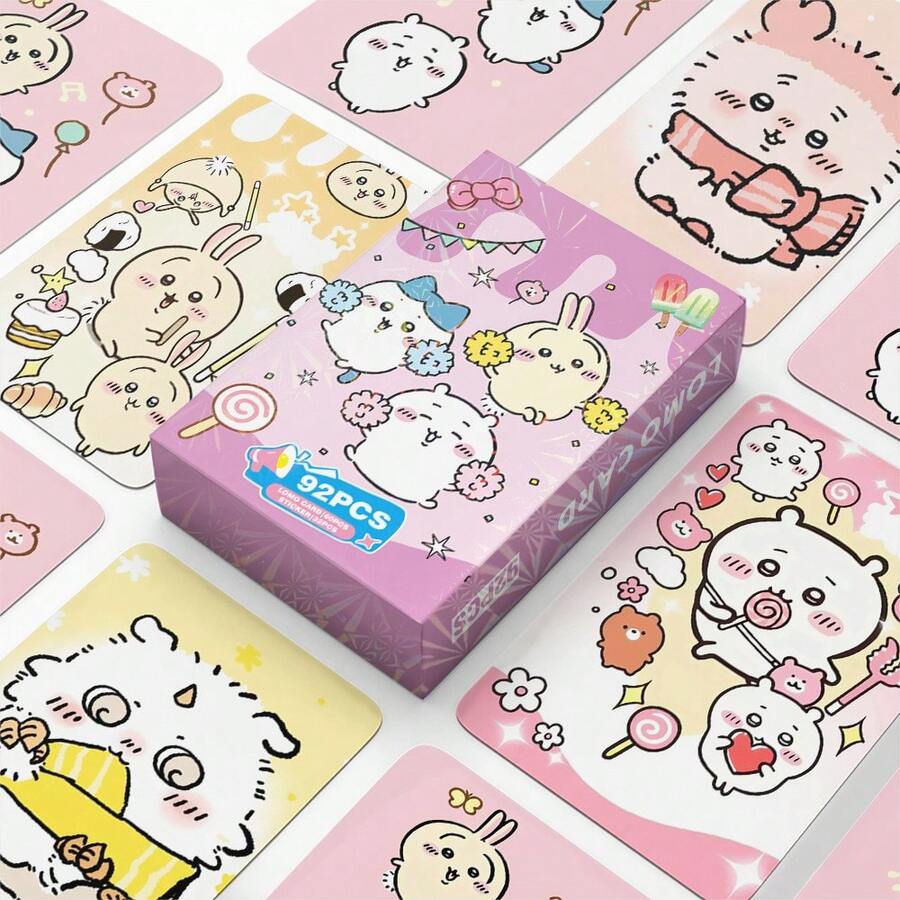 Chii Kawa 60张卡片+32张贴纸盒装高清LOMO卡片，动漫周边，收藏品，小礼物，情人节，圣诞节礼物 - 彩色 - 查看 1