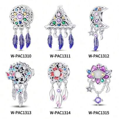 1 Piece Silver Plated Beads Dreamcatcher Colorful Triangle Beads Moon Chasing Cherry Blossom Beads Lotus Beads String Jewelry Suitable For Original Snake Bracelet Necklace Bracelet Beading DIY Jewelry Making Luxury Girlfriends Gift