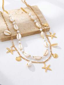 2pcs Bohemian Style Ocean Series Shell & Starfish Beaded Waist Chain For Women - Yellow Gold - View 4
