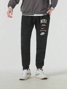 Nike Men's Fleece-Lined Warm Multi-Crotch Letter Knit Casual Sports Tapered Trousers - Black - View 3