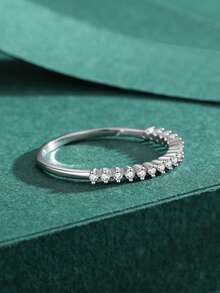 1pc 925 Sterling Silver Elegant Sparkling Zirconia Ring, Exquisite Jewelry Gift For Women On Valentine's Day - Silver - View 4