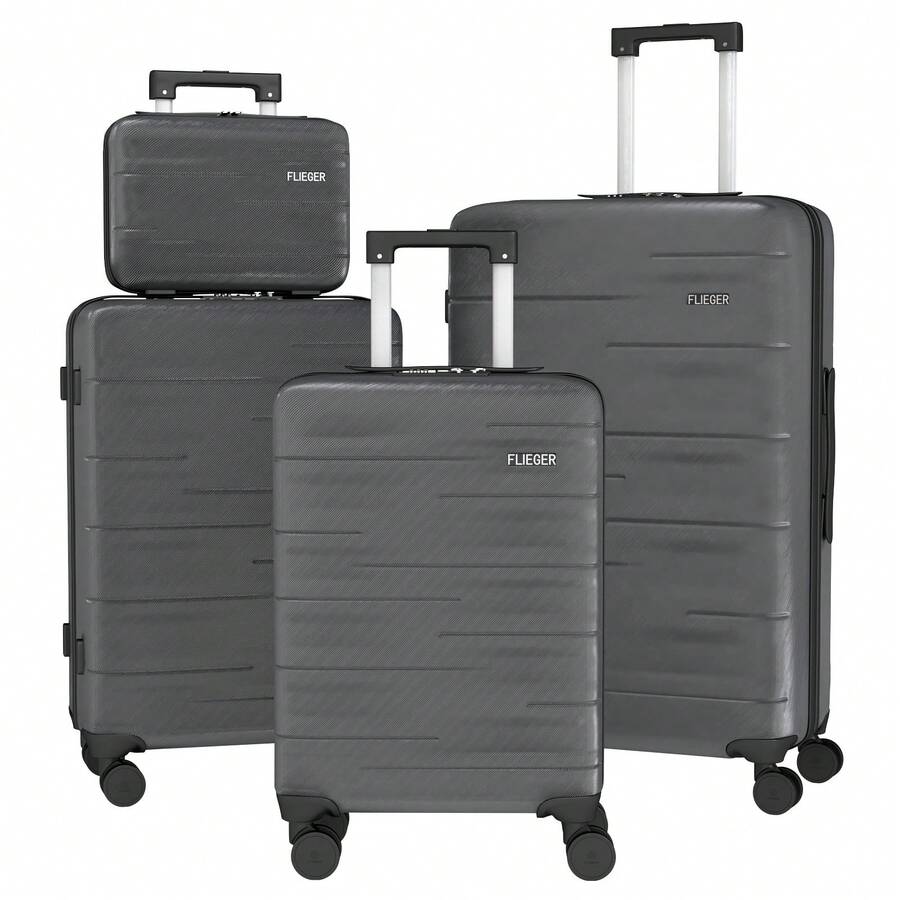 YSTYLE 4-Piece Hardside Luggage Set (12/20/24/28 Inches), With Scratch-Resistant And Impact-Resistant ABS Shells, Spacious Design And Four 360-Degree Spinner Wheels - Dark Grey - View 1