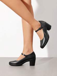 Zapatos de Tacon Bajo para Mujer, Zapatillas Mary Jane con Puntera Redonda para Trabajo Oficina y Boda - Negro - Ver 5