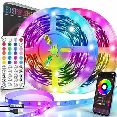 HBOWMDJIA 3ft-100ft LED Strip Lights With App And Remote Control, Timing, Adjustable Brightness, Built-In Mic Music Sync Color Changing, LED Lights For Bedroom Decor, Birthday Party, TV Backlight, Gaming Accessories