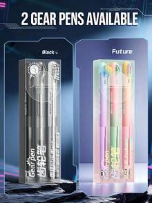 3 Packs Gear Stress Relief Retractable Gel Pens, Low Center Of Gravity 0.5mm Needle Tip Black Ink Pens, Ins Aesthetic Student Stationery For Exam & Note Taking - Multiple Options Available - View 4