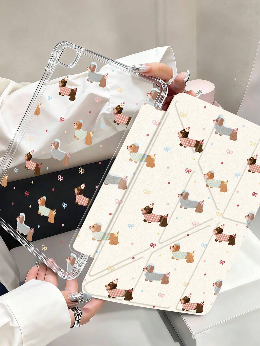 腊肠犬蝴蝶结樱桃图案平板电脑保护套，适用于 Air 4/5（10.9 英寸）、7/8/9（10.2 英寸）平板电脑，内置 Apple Pencil 插槽，也适用于 Galaxy Tab S6（10.4 英寸）、Tab A7 Lite（8.7 英寸）平板电脑，INS 风格皮革保护套，适合学生返校、情人节、新年礼物