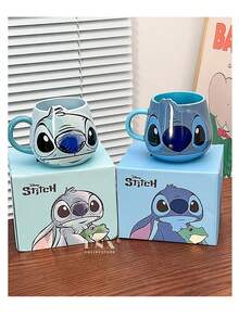 Disney 陶瓷生日礼物马克杯，情侣水杯，家用史迪奇办公杯，高性价比史迪奇陶瓷马克杯，办公饮水杯，大容量情侣水杯，可爱牛奶杯，浮雕矮款大容量马克杯 - 彩色 - 查看 11