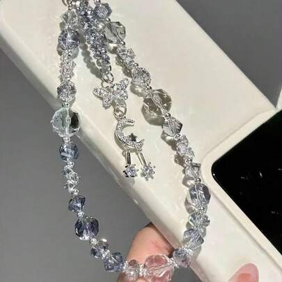 Dây đeo điện thoại đính hạt băng giá - Mặt dây chuyền điện thoại kiểu cổ tích lấp lánh, phụ kiện điện thoại trong suốt lấp lánh.