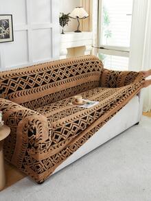 1pc Cationic Soft Plush Fabric Pet Proof Sofa Cover, Embossed Plush Jacquard Striped Pattern, Rich Color Palette, Thick Jacquard Plush Sofa Cover Suitable For 1/2/3/4 Seater Sofa, Autumn/Winter - Multicolor - View 10