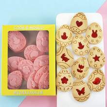 10pcs/Set Cartoon Easter Cookie Cutters, Easter Egg Shaped Biscuit Mold, Fondant Baking Tools - Pink - View 12