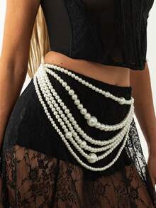 1pc Bohemian Geometric Exaggerated Faux Pearl Multilayer Fashion Women's Waist Chain, Elegant Luxurious For Party, Casual Daily, Street Photography, Couple Date, Women's Festival Birthday Versatile Jewelry Waist Chain Gift - Waist Chain - View 4