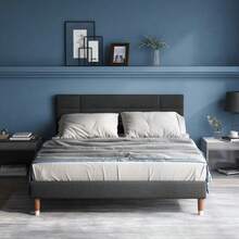 Upholstered Bed, Double Bed With Storage Compartment And Slatted Base, 140x200cm Upholstered Bed Frame With Headboard, For Adults And Teenagers, (With Spring Mattress) - 灰色 - 查看 1