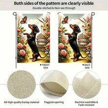 1pc Polyester Double-Sided Miniature Dachshund & Butterfly Pattern Garden Flag, Suitable For Home & Outdoor, Size 18x12 Inches, Suitable For Holiday Decoration, Flag Pole Not Included - A - View 4